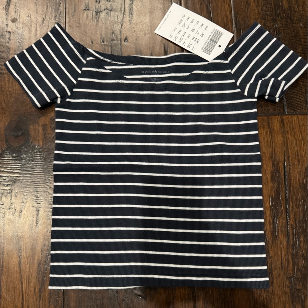 Brandy Melville Navy and White Striped Top